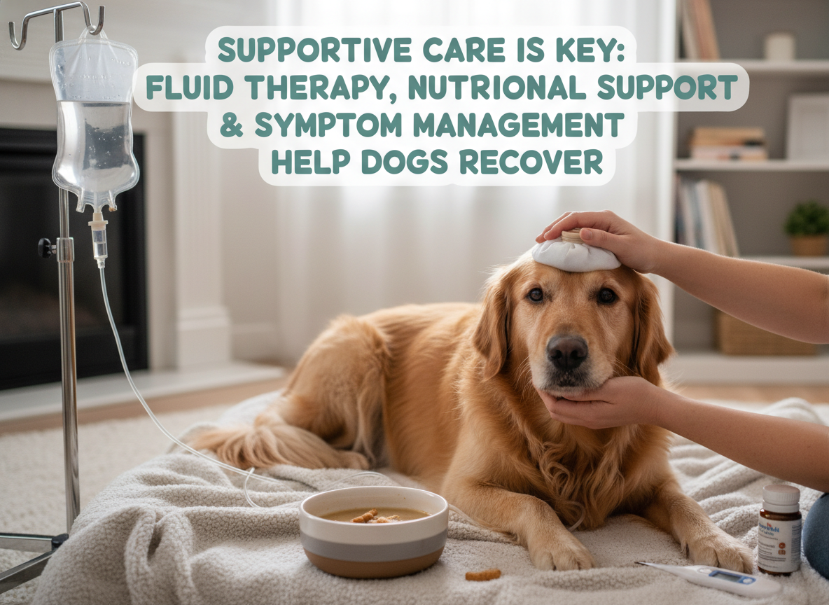 Supportive care is key: fluid therapy, nutritional support, and symptom management help dogs recover.