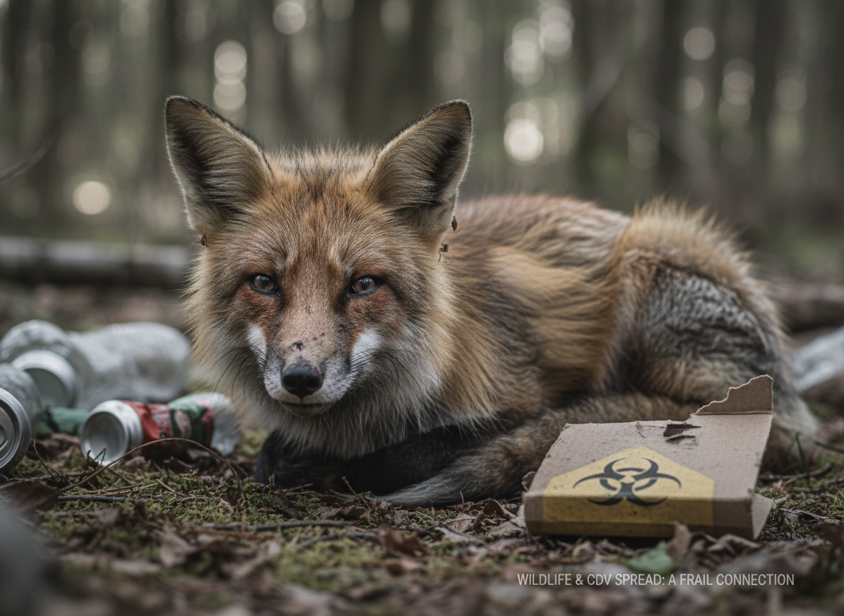 An ill-looking wild fox in a forest