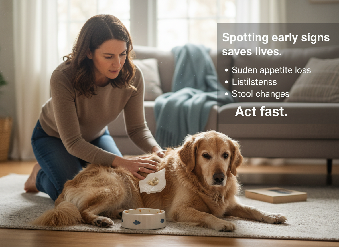 Spotting early signs saves lives. Look for sudden appetite loss, listlessness, and stool changes. Act fast.